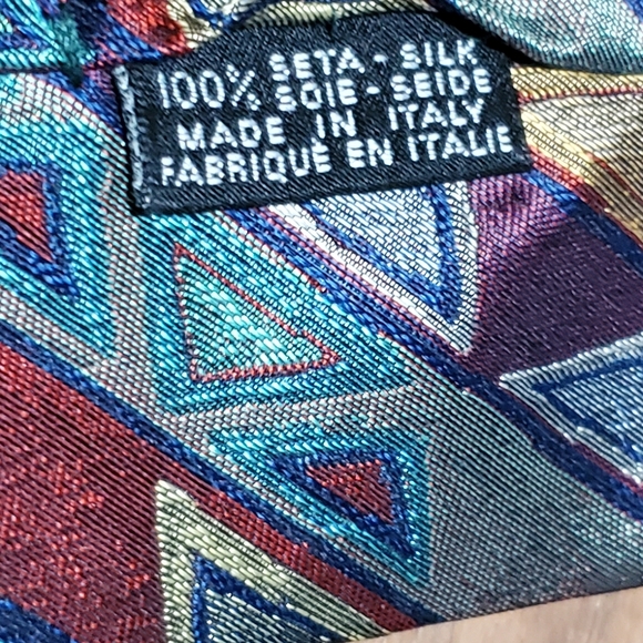 Alcione Geometric Patterned Tie - Multicolor 100% Silk Made In Italy - Picture 3 of 9
